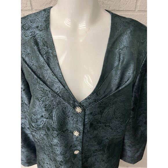 Patra Green Paisley Print With Rhinestone Button Blouse Size 16 - Picture 3 of 7